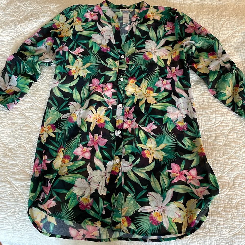 Tommy Bahama Tropical Tunic-length Cover-Up/Full-Button Topper